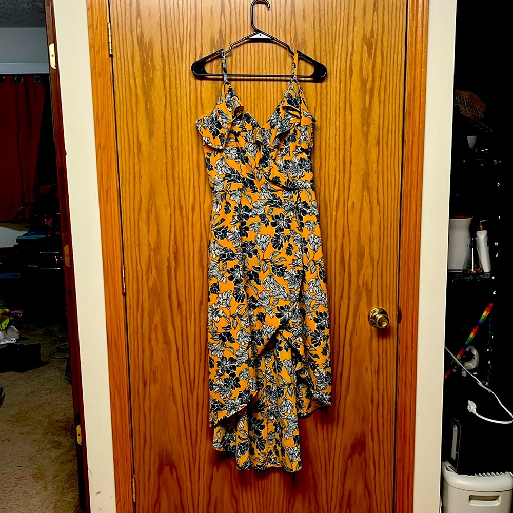 Yellow dress with blue flowers